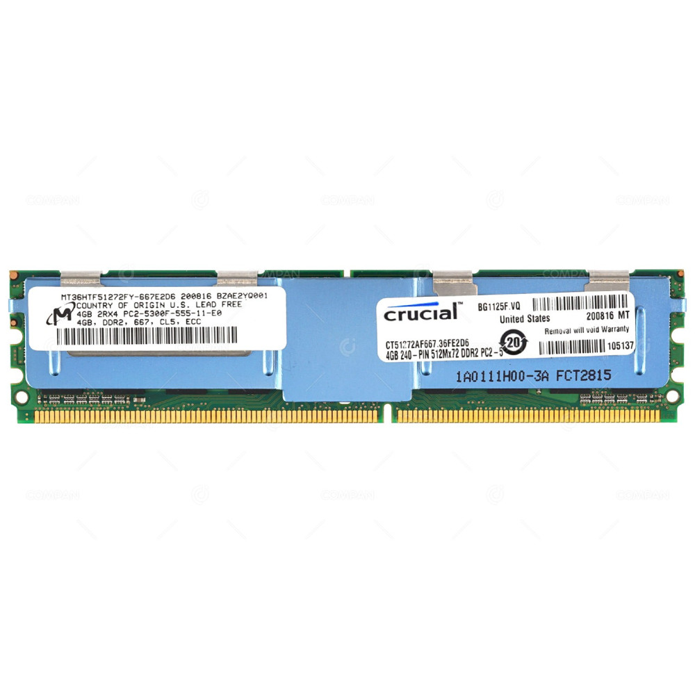 MT36HTF51272FY-667E2D6 CRUCIAL MEMORY 4GB 2RX4 PC2 5300F 667MHZ CL5 ECC DDR2 CT51272AF667.36FE2D6